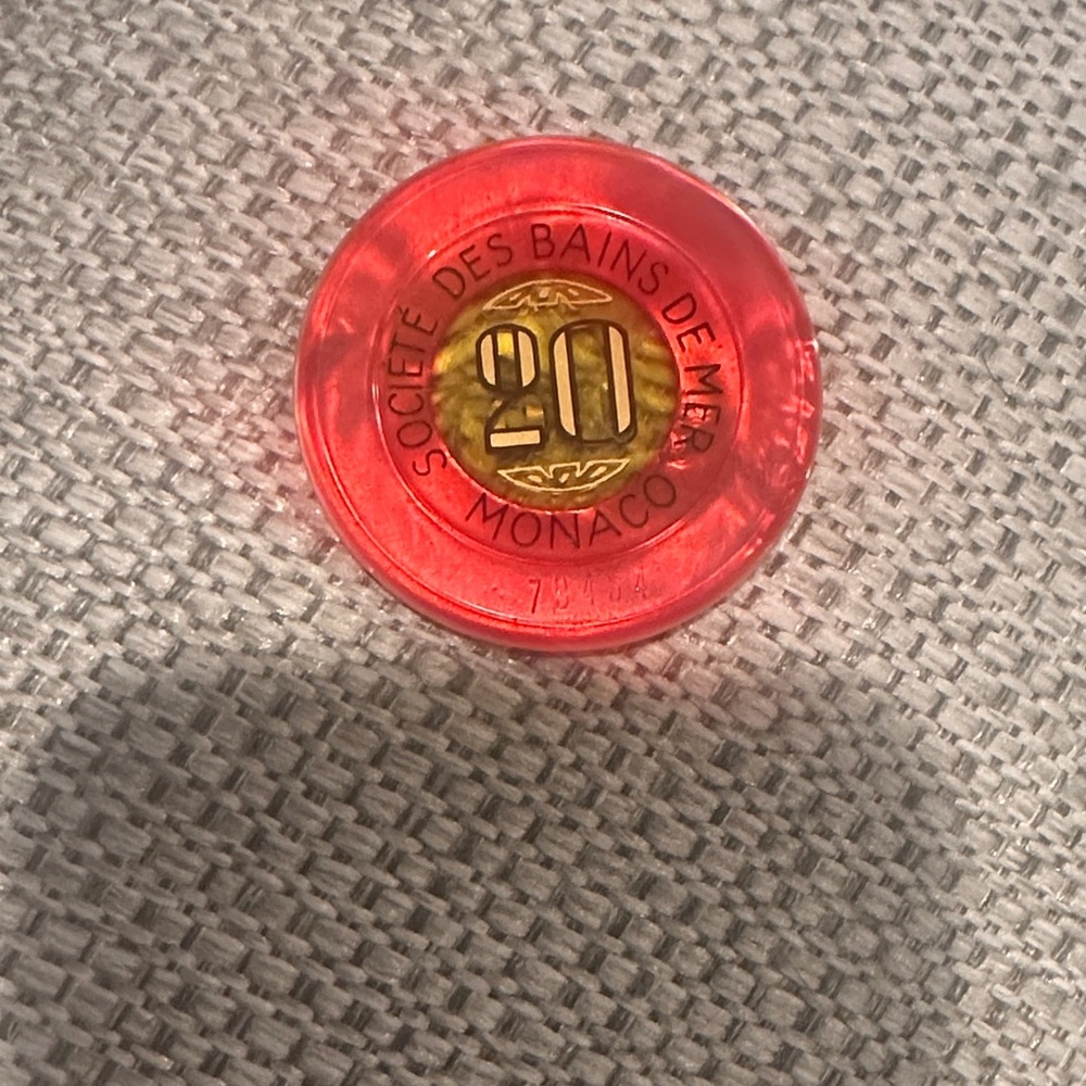 Monaco Societe Des Bains De Mer 20 Casino Token - Red/Gold
